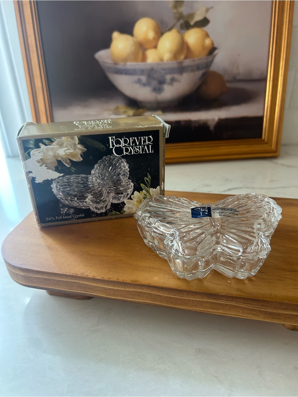 Vintage Forever Crystal Butterfly Trinket Box 24% Lead Crystal Yugoslavia NIB